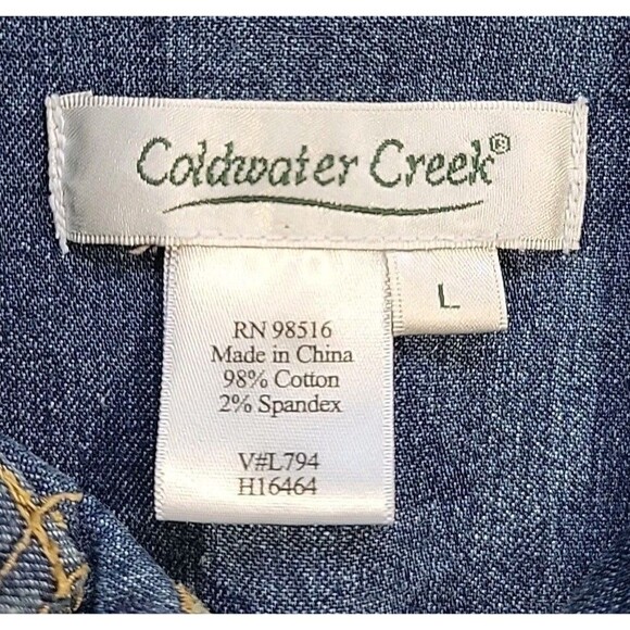 Coldwater Creek Denim Jacket Green Jeweled Buttons Southwestern Boho Size Large - Picture 4 of 14